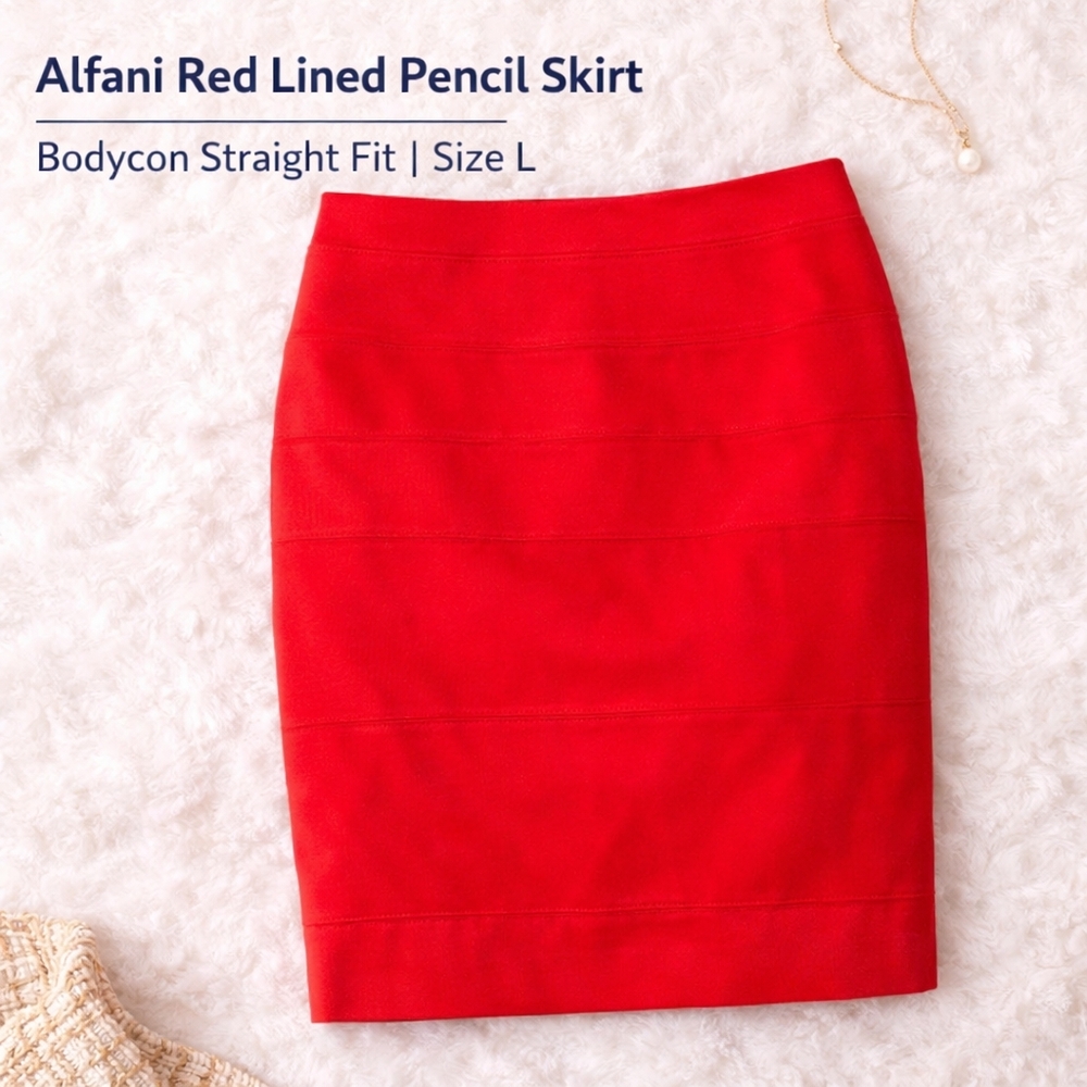 Alfani Red Lined Pencil Skirt – Bodycon Straight Fit, Size L